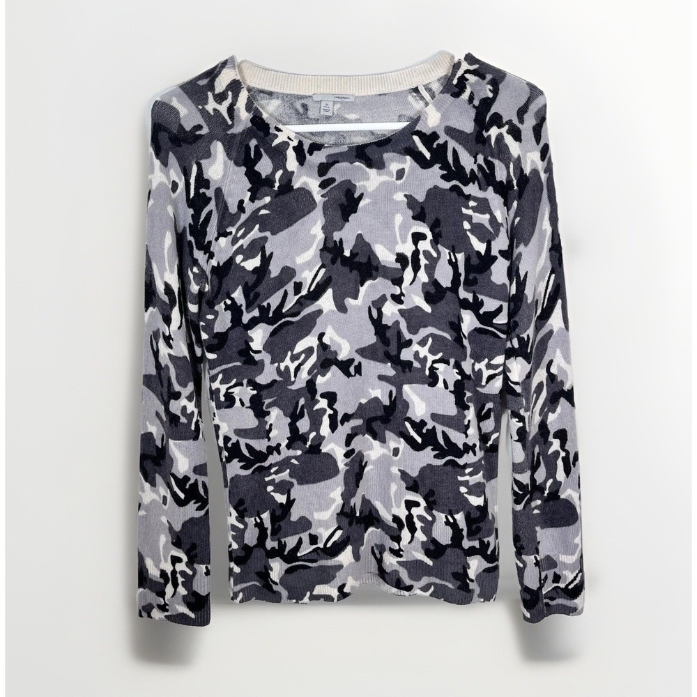 Halogen Sweater Wool Cashmere Gray Camo Women's XS Petite Crewneck Modern Cute